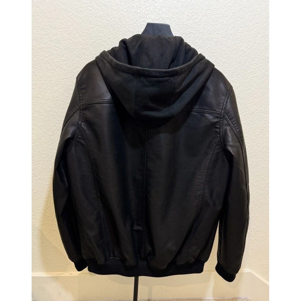 Murano Big & Tall Black Bomber with Knit Hood Faux Leather Jacket. Size LT . New